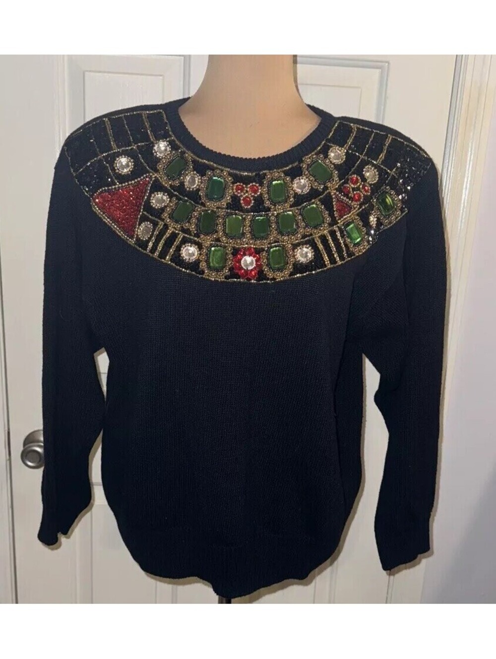 Size Large Beaded Christmas Sweater Victoria Harbour Jewels Beads Bling Glitzy